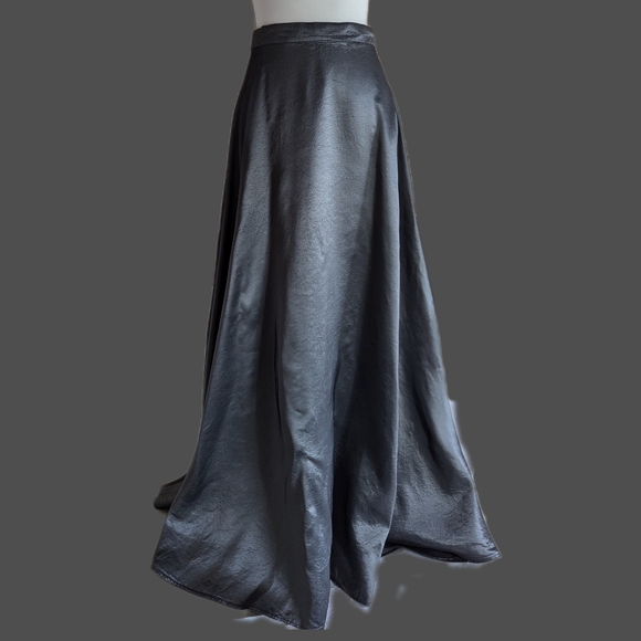 Vintage Formal Floor Length Maxi Skirt Satin Dark Grey Silver Chrome Small/Med - Picture 16 of 16